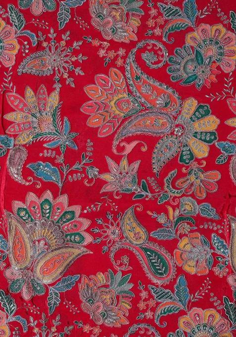 Red Embroidered Blouse Georgette Pre Draped Saree Set