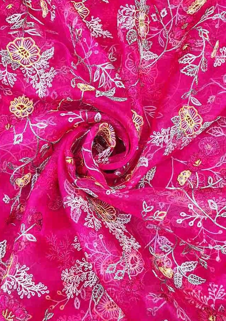 Pink Embroidered Blouse Georgette Pre Draped Saree Set