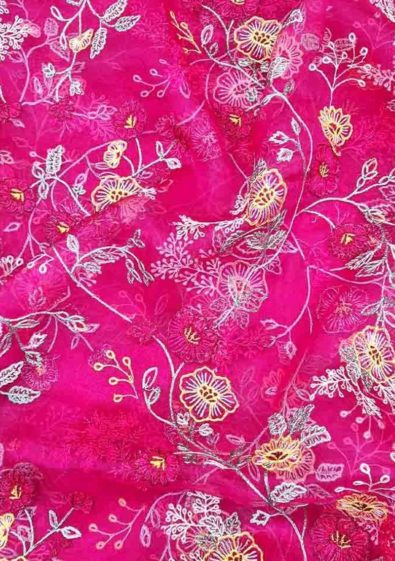 Pink Embroidered Blouse Georgette Pre Draped Saree Set