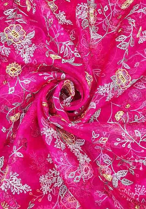 Pink Embroidered Blouse Georgette Pre Draped Saree Set