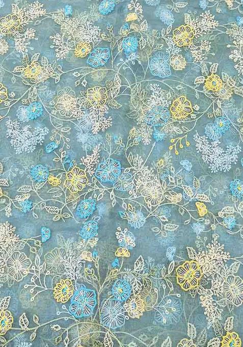 Sea Green Embroidered Blouse Georgette Pre Draped Saree Set