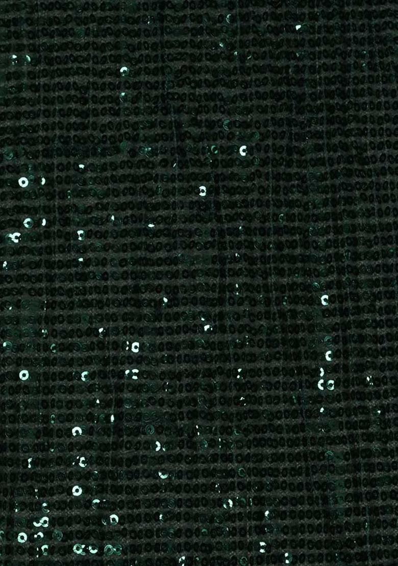 Green Sequin Embellished Net Pre Draped Saree Set