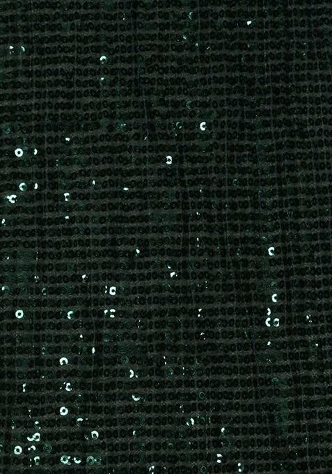 Green Sequin Embellished Net Pre Draped Saree Set