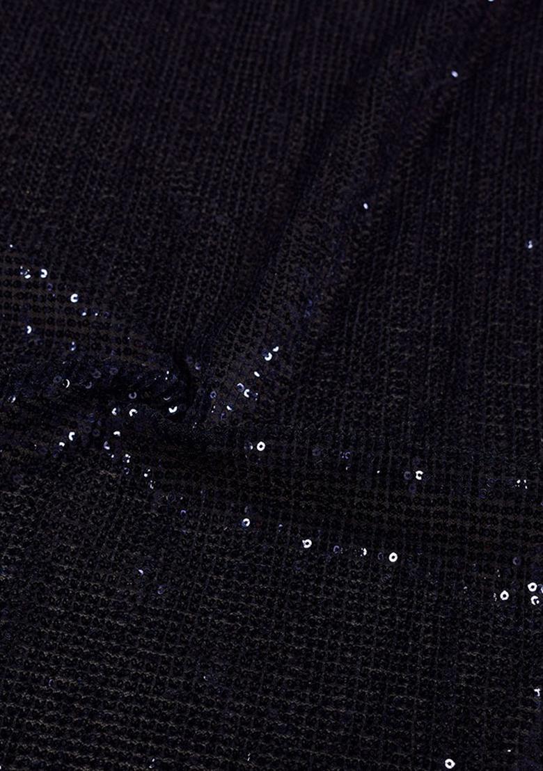 Black Sequin Embellished Net Pre Draped Saree Set