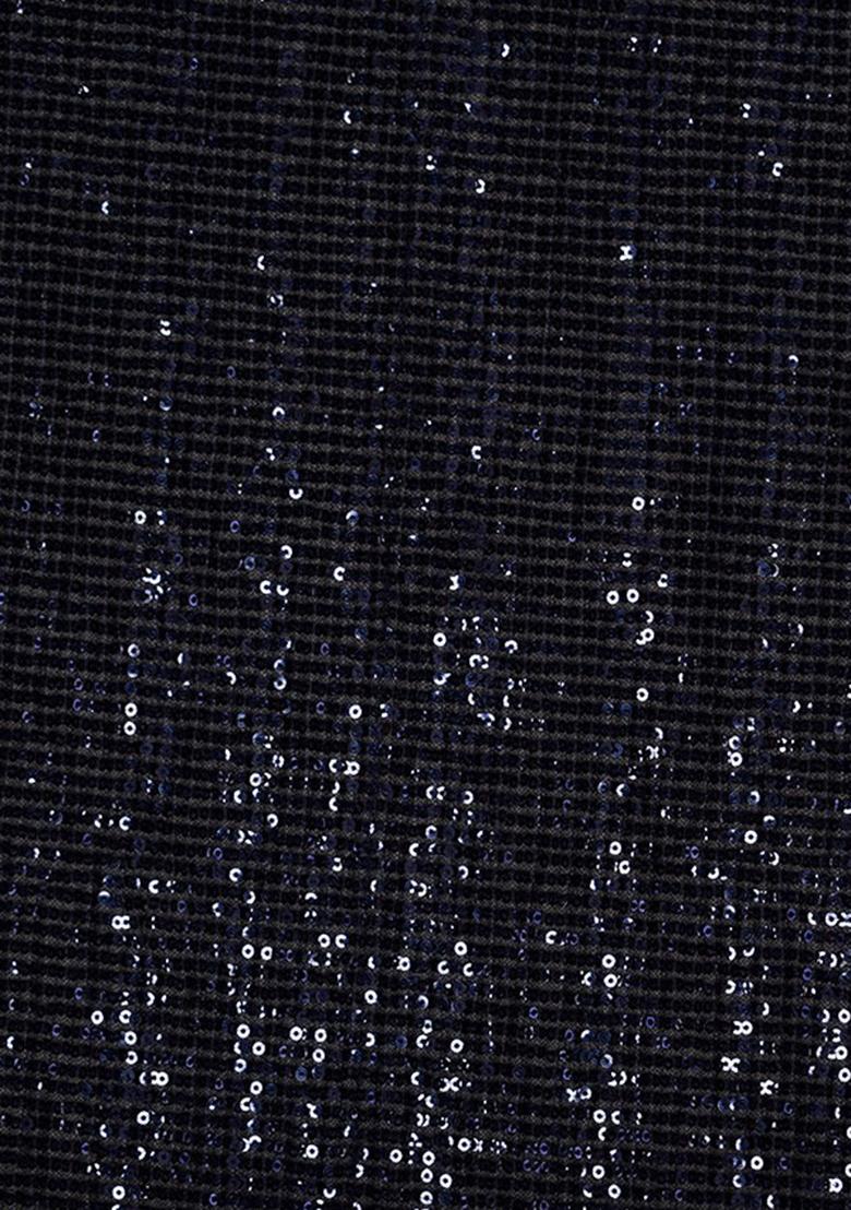 Black Sequin Embellished Net Pre Draped Saree Set