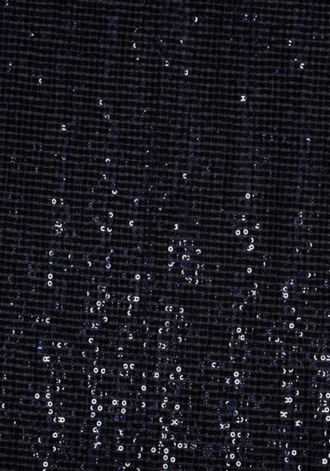 Black Sequin Embellished Net Pre Draped Saree Set