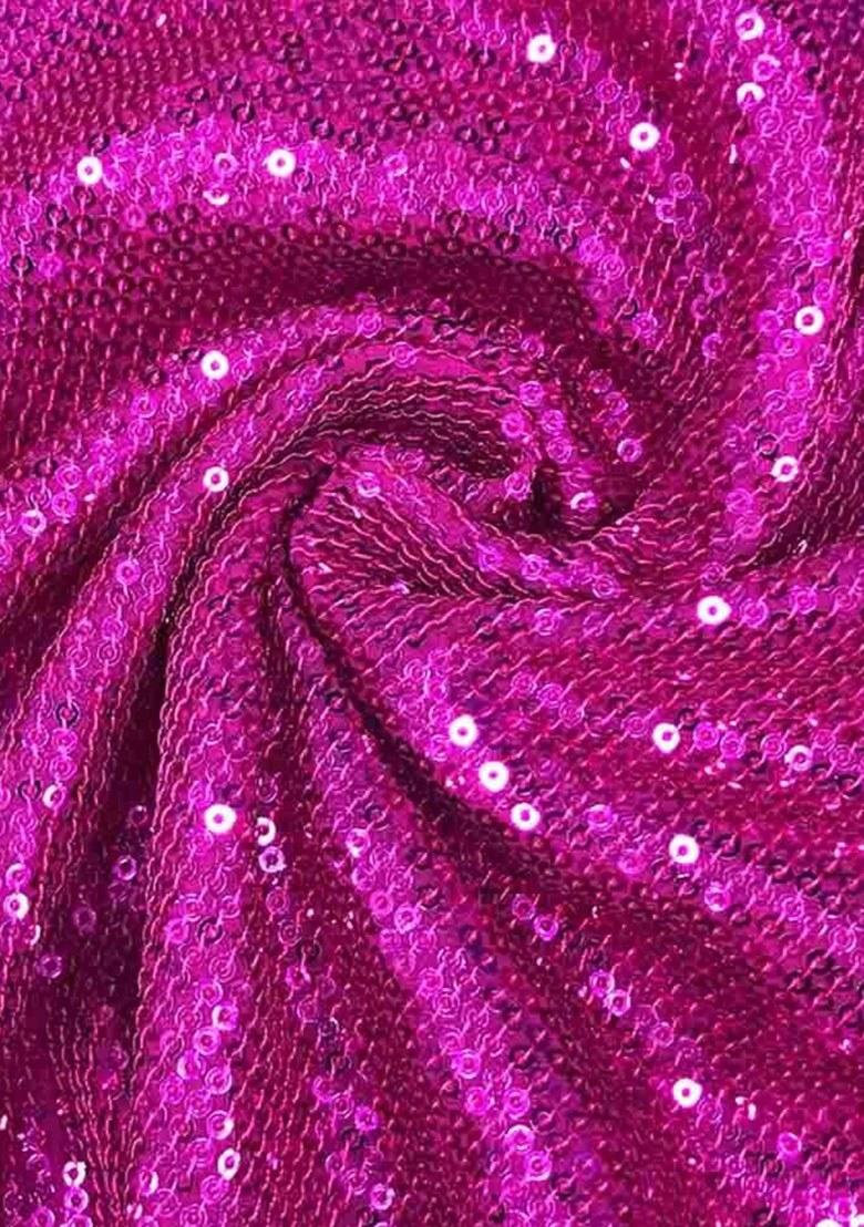 Hot Pink Sequin Embellished Georgette Pre Draped Saree Set