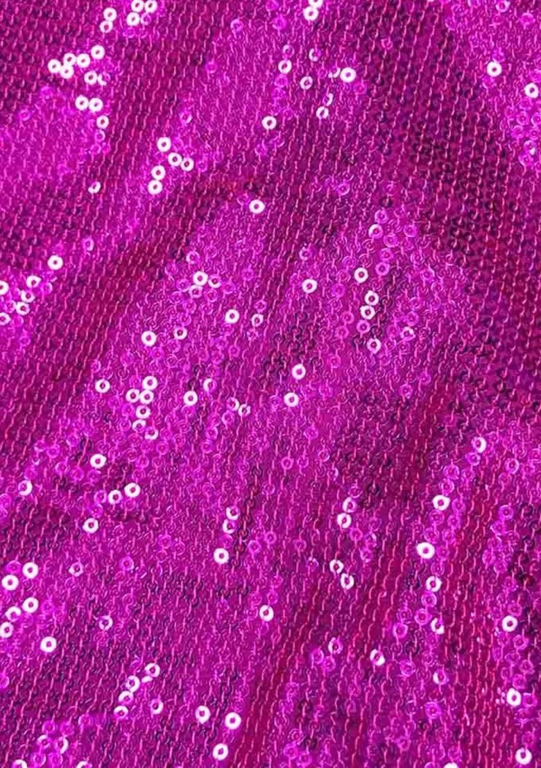 Hot Pink Sequin Embellished Georgette Pre Draped Saree Set