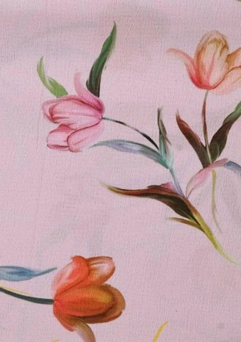 Pink Printed Pre Draped Saree Set