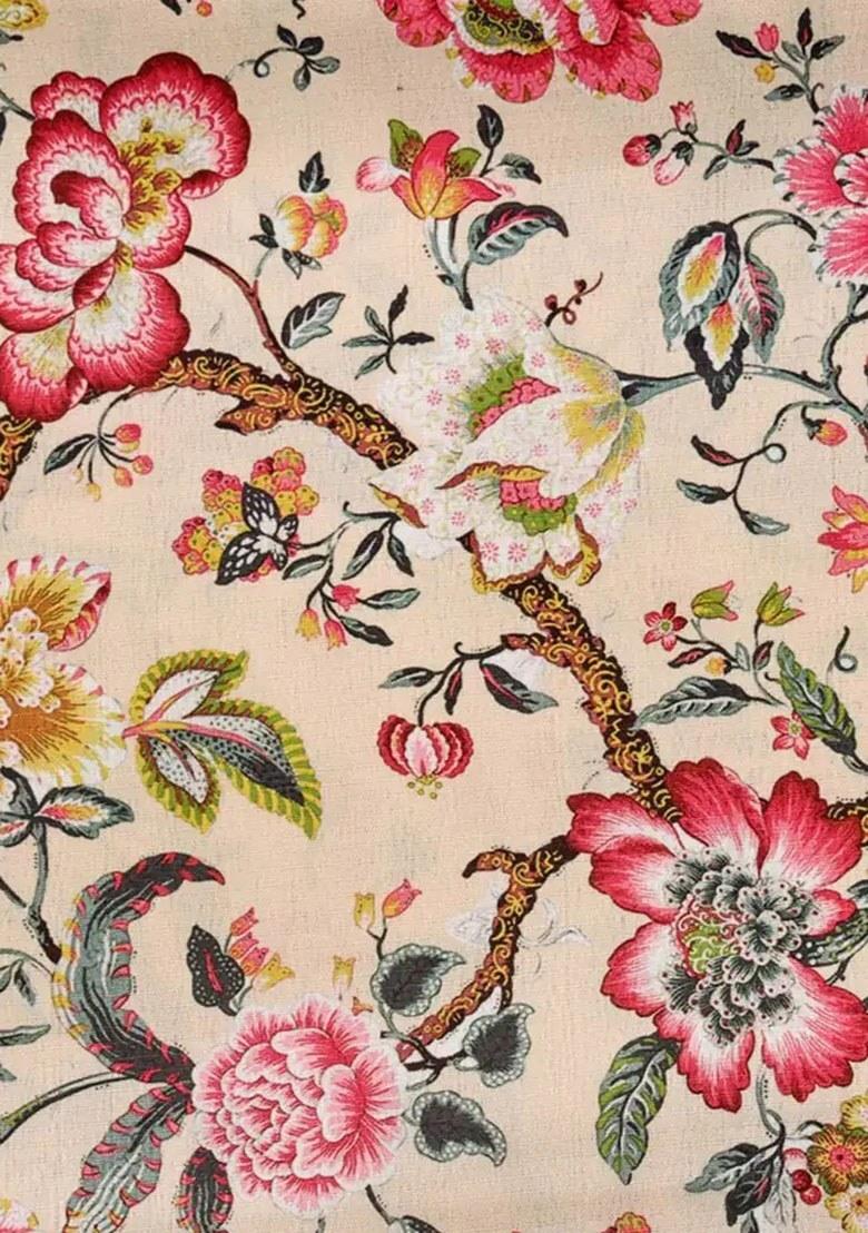 Beige Printed Pre Draped Saree Set