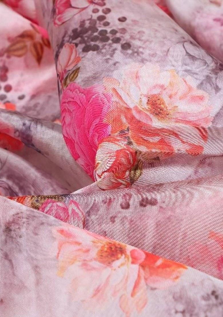 Pink Printed Organza Pre Draped Saree Set