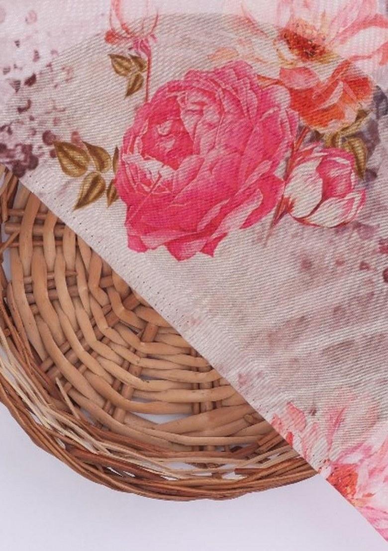 Pink Printed Organza Pre Draped Saree Set