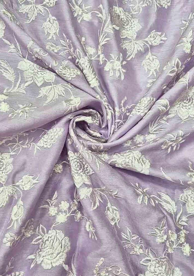 Lilac Embroidered Silk Pre Draped Saree Set