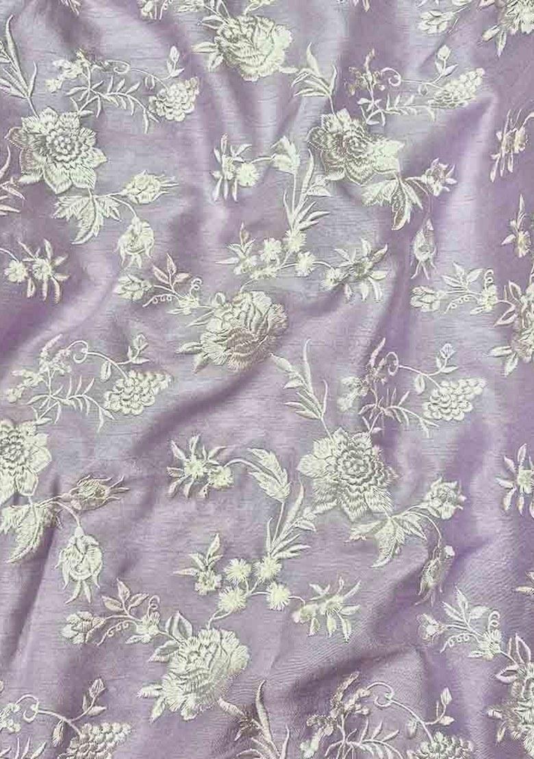 Lilac Embroidered Silk Pre Draped Saree Set