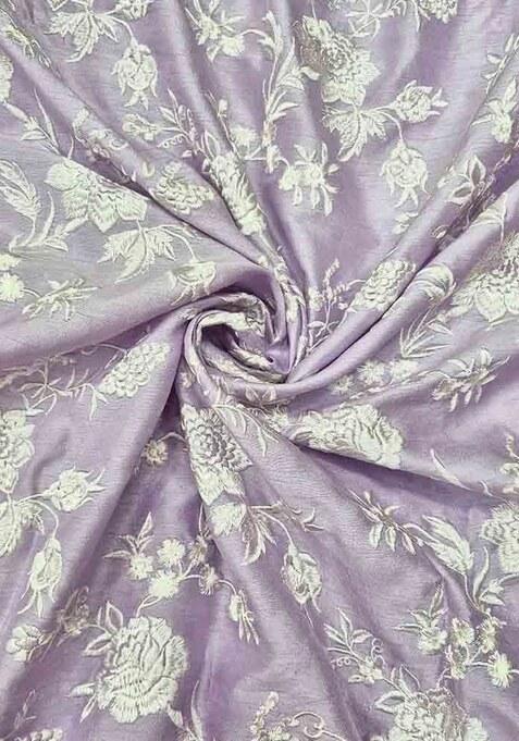 Lilac Embroidered Silk Pre Draped Saree Set