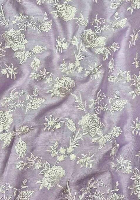 Lilac Embroidered Silk Pre Draped Saree Set