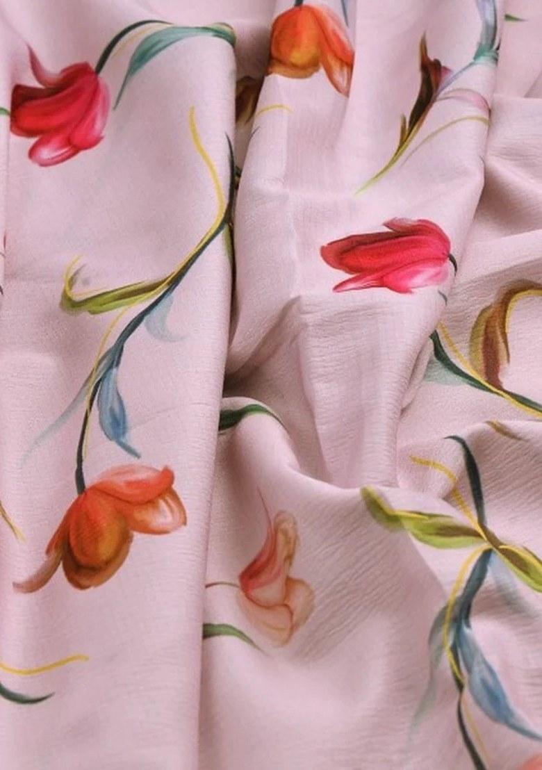 Pink Printed Pre Draped Saree Set