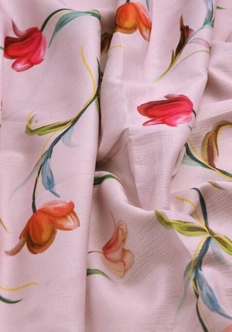 Pink Printed Pre Draped Saree Set