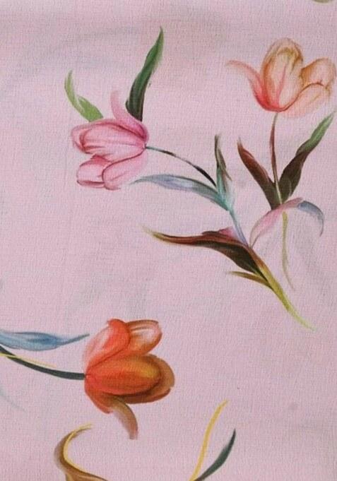 Pink Printed Pre Draped Saree Set