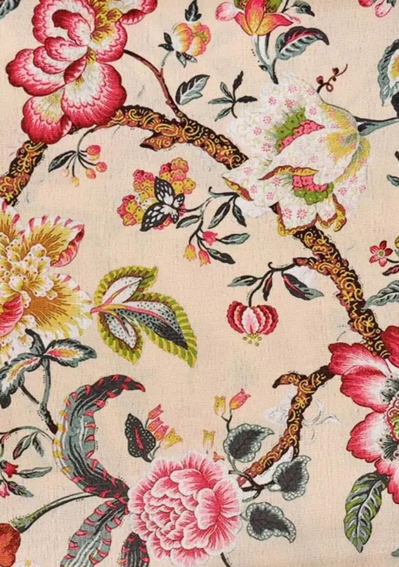 Beige Printed Pre Draped Saree Set