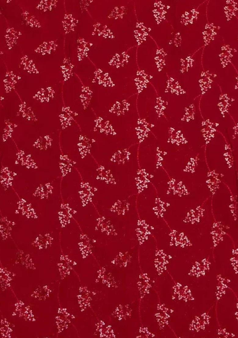 Maroon Embroidered Blouse Georgette Pre Draped Saree Set - Indya