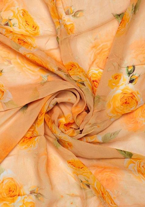 Yellow Printed Georgette Pre Draped Saree Set