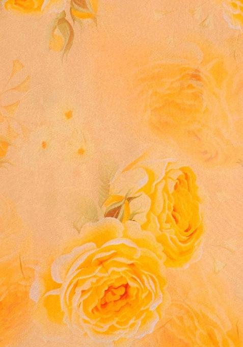 Yellow Printed Georgette Pre Draped Saree Set