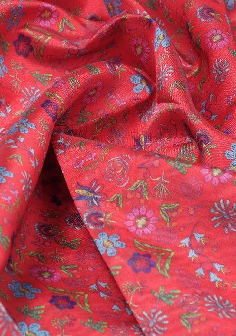 Red Printed Organza Pre Draped Saree Set