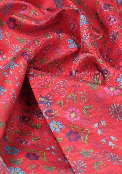 Red Printed Organza Pre Draped Saree Set