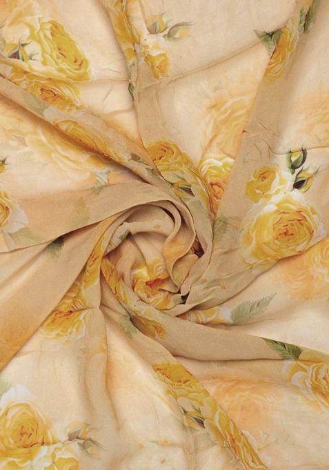 Yellow Printed Georgette Pre Draped Saree Set