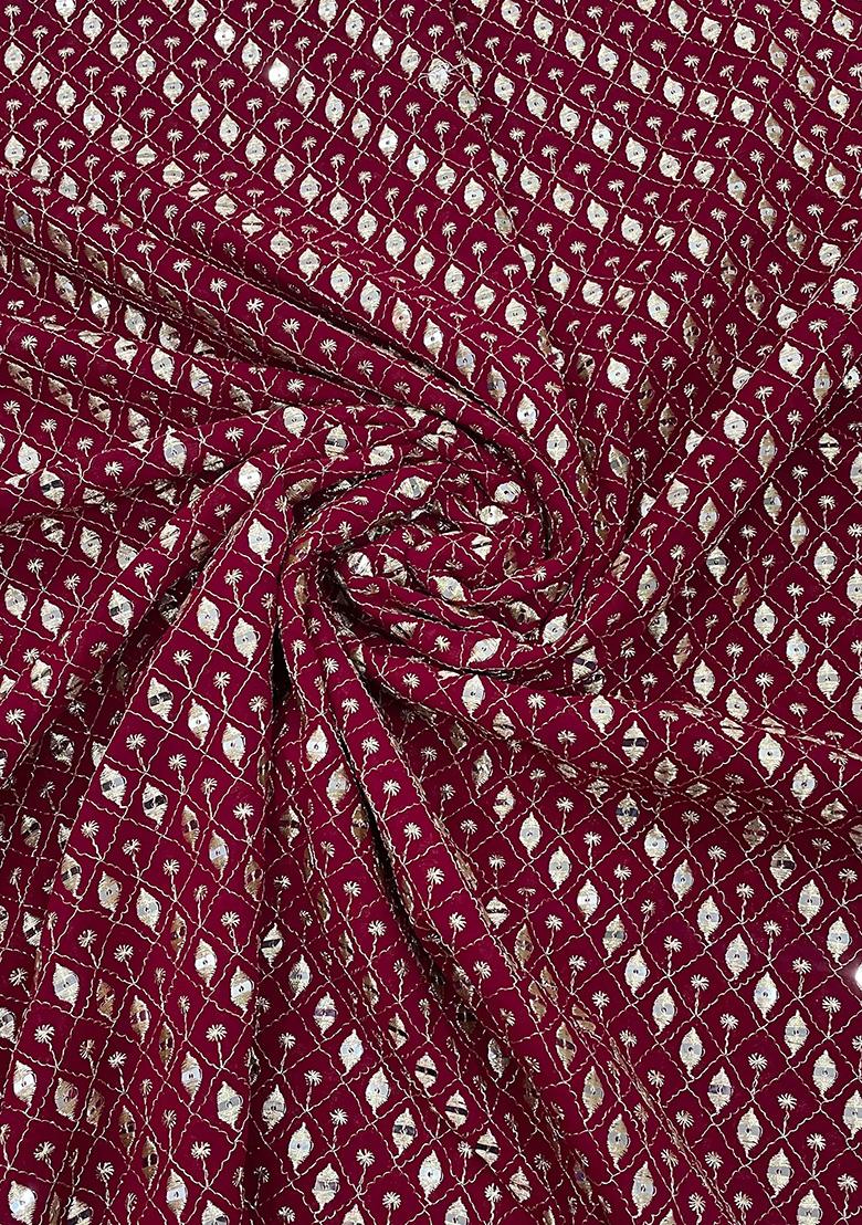 Maroon Embroidered Blouse Georgette Pre Draped Saree Set