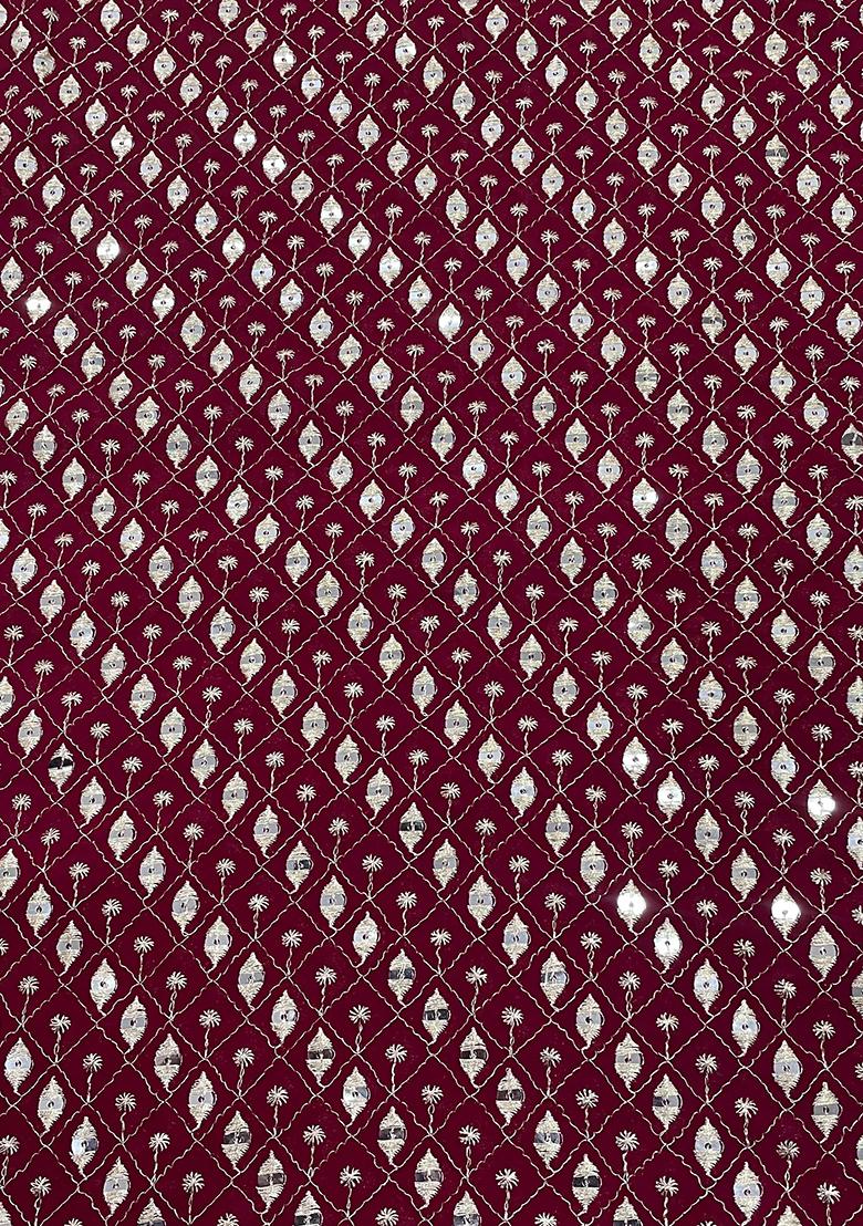 Maroon Embroidered Blouse Georgette Pre Draped Saree Set