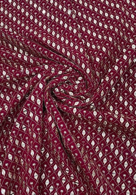 Maroon Embroidered Blouse Georgette Pre Draped Saree Set