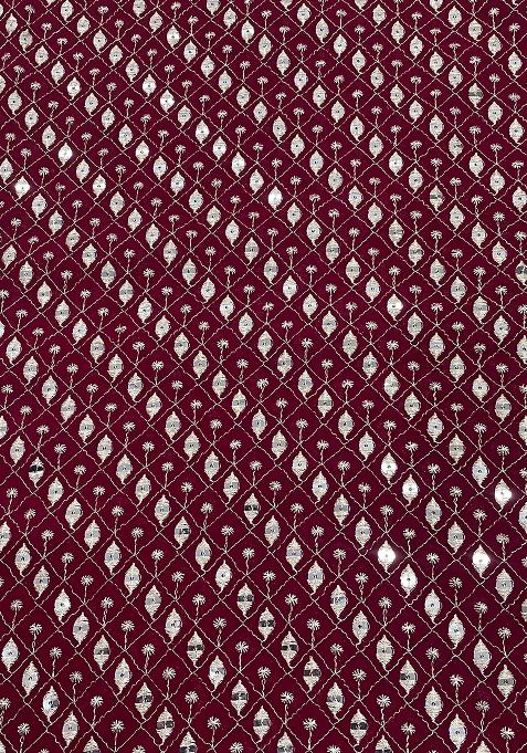 Maroon Embroidered Blouse Georgette Pre Draped Saree Set