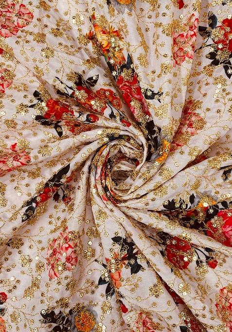 White Embroidered Blouse Georgette Pre Draped Saree Set