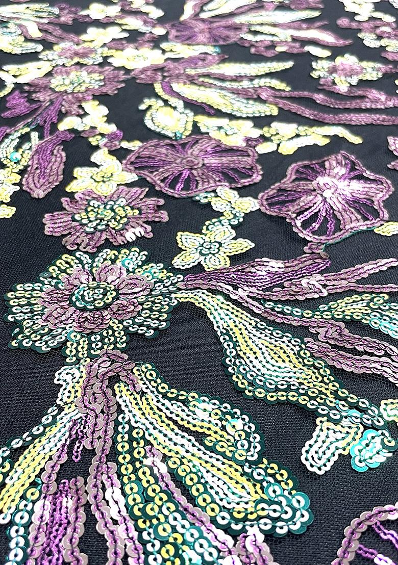 Black Embellished Blouse Georgette Pre Draped Saree Set