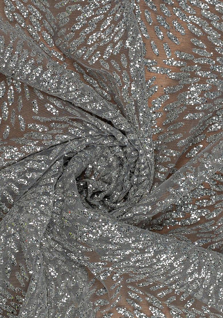 Silver Embellished Blouse Georgette Pre Draped Saree Set