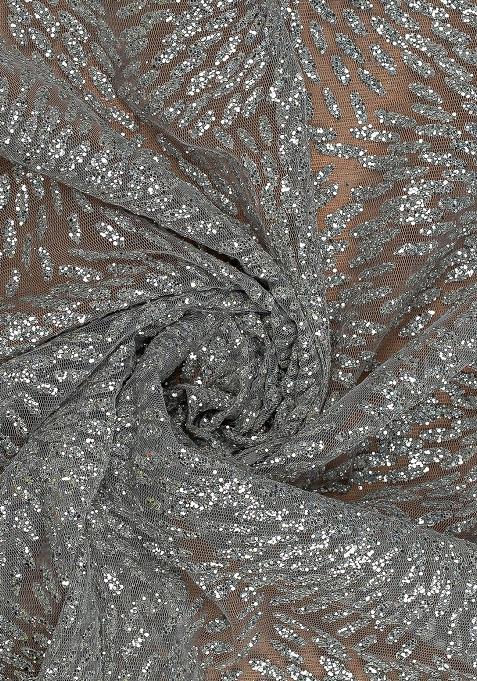 Silver Embellished Blouse Georgette Pre Draped Saree Set