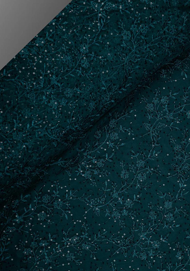 Dark Turquoise Embroidered Blouse Georgette Pre Draped Saree Set - Indya