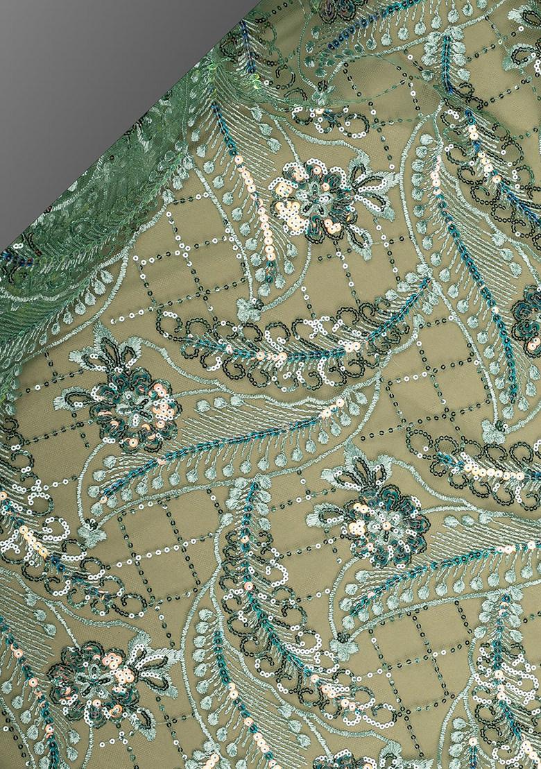 Green Sequin Embellished Blouse Georgette Pre Draped Saree Set