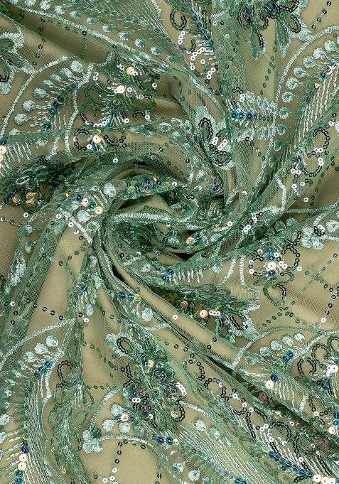 Green Sequin Embellished Blouse Georgette Pre Draped Saree Set