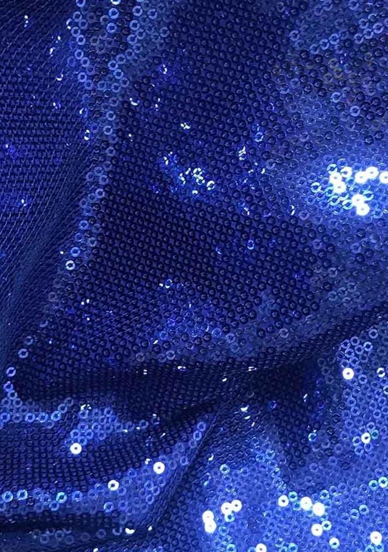 Blue Sequin Georgette Pre Draped Saree Set - Indya