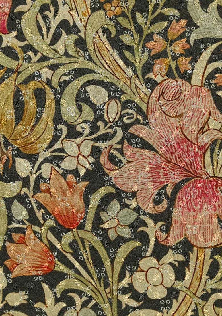 Green Printed Chinon Chiffon Pre Draped Saree Set - Indya