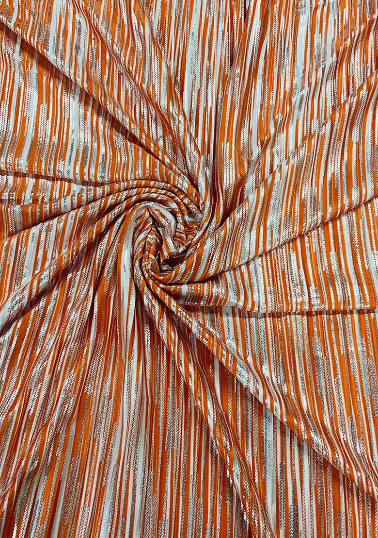 Orange Self Design Lycra Pre Draped Saree Set