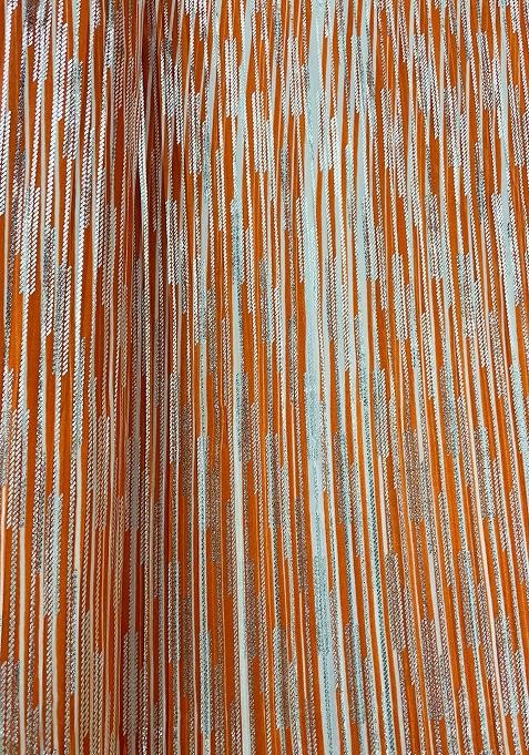 Orange Self Design Lycra Pre Draped Saree Set