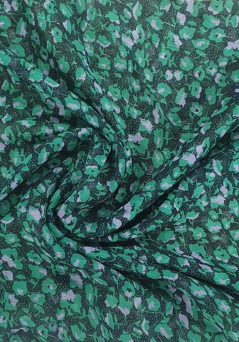 Green Printed Chiffon Pre Draped Saree Set