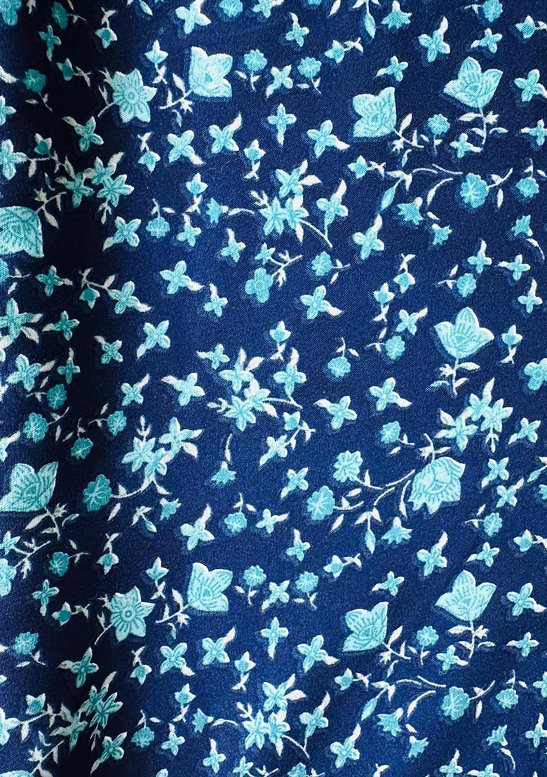 Blue Printed Crepe Pre Draped Saree Set