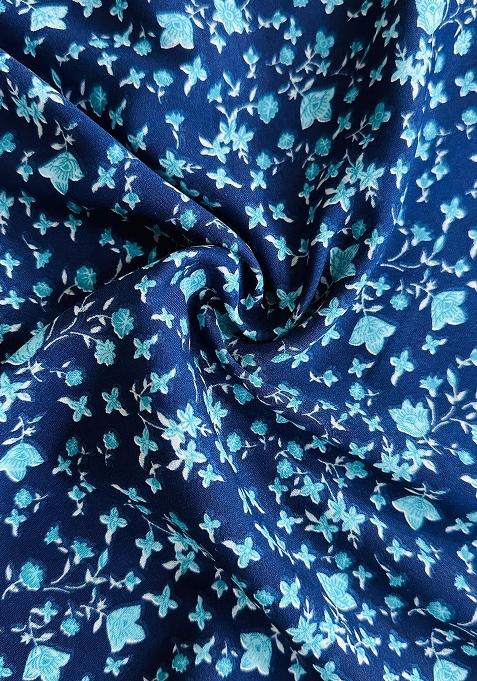 Blue Printed Crepe Pre Draped Saree Set