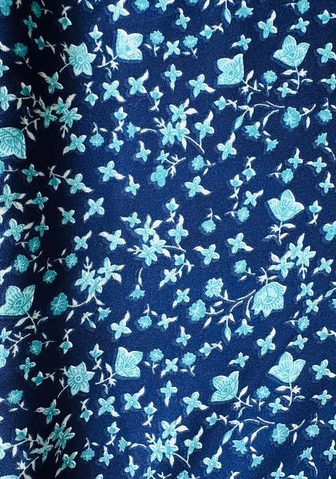 Blue Printed Crepe Pre Draped Saree Set