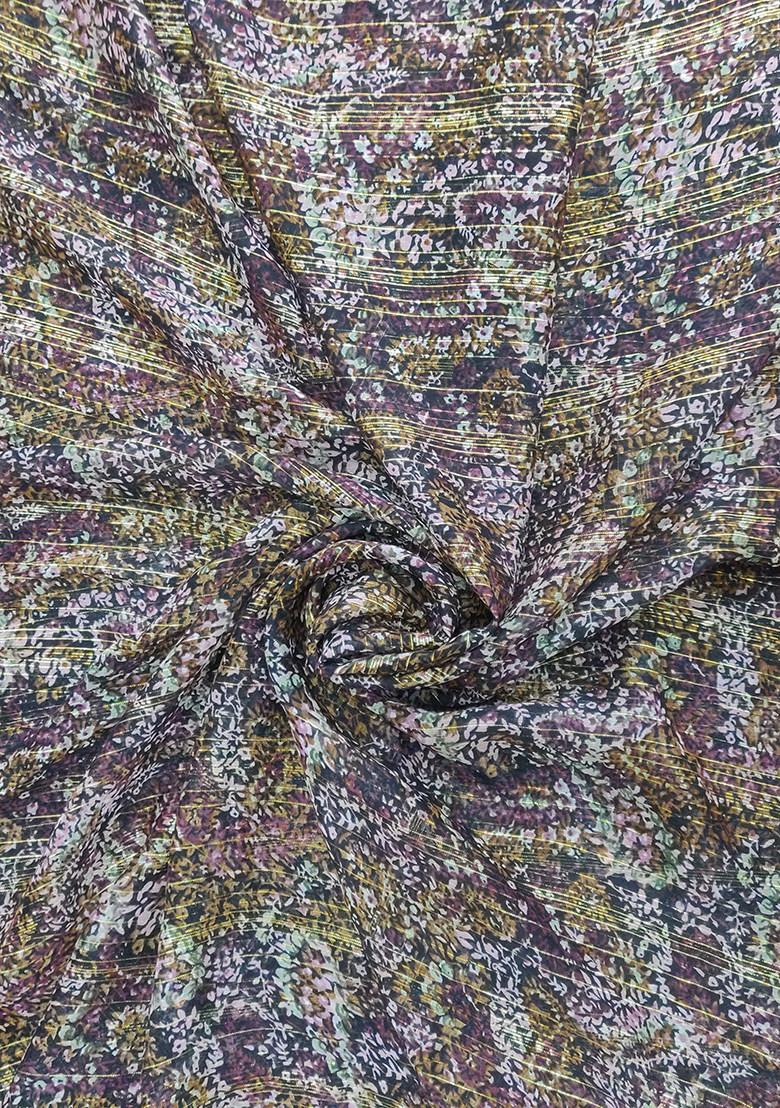 Brown Printed Chiffon Pre Draped Saree Set